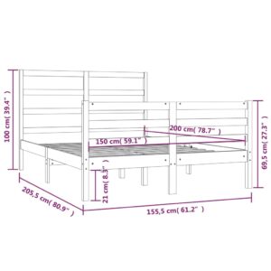 Πλαίσιο Κρεβατιού Γκρι 150x200 εκ. Μασίφ Πεύκο 5FT King Size