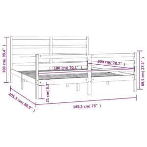 Πλαίσιο Κρεβατιού Μαύρο 180x200 εκ. Μασίφ Πεύκο 6FT Super King