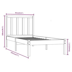 Πλαίσιο Κρεβατιού Γκρι 75x190 εκ. Μασίφ Πεύκο 2FT6 Small Single