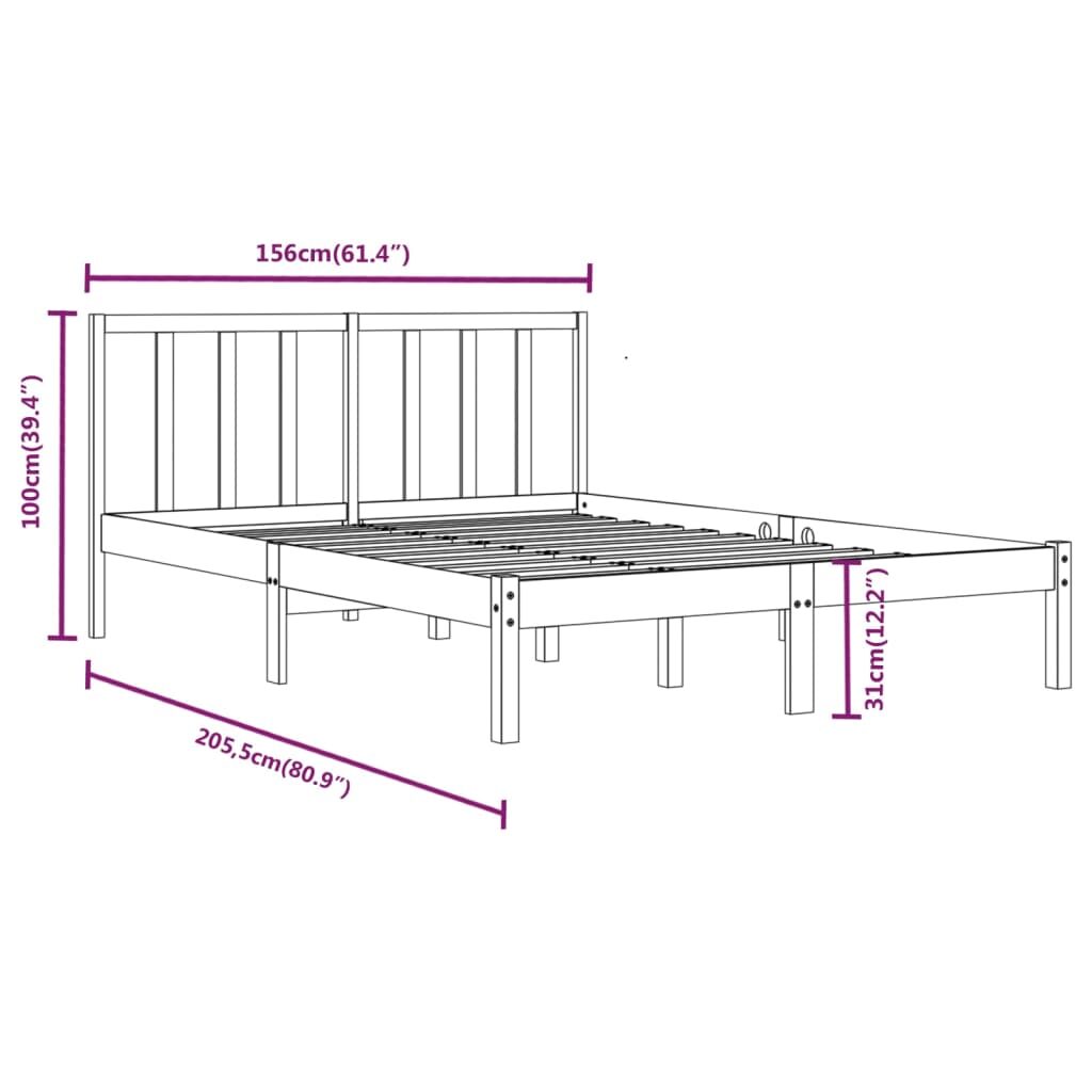 Πλαίσιο Κρεβατιού Γκρι 150x200 εκ. Μασίφ Πεύκο 5FT King Size