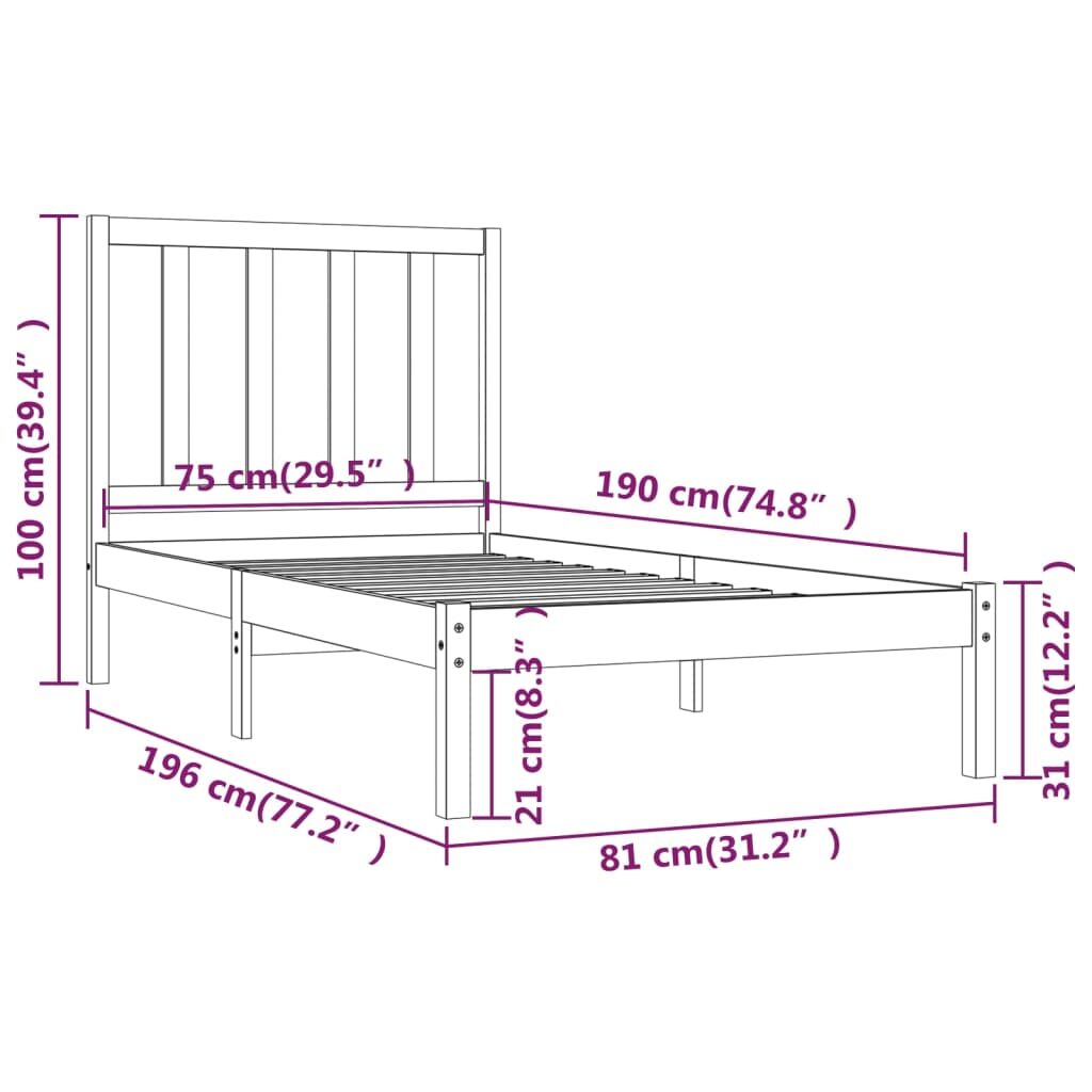 Πλαίσιο Κρεβατιού Γκρι 75x190 εκ. Μασίφ Πεύκο 2FT6 Small Single