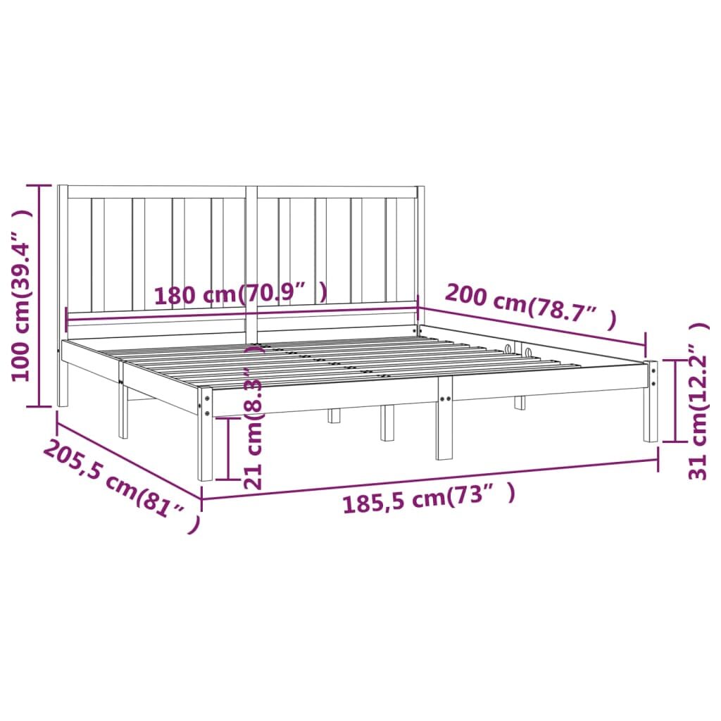 Πλαίσιο Κρεβατιού Γκρι 180x200 εκ. Μασίφ Πεύκο 6FT Super King