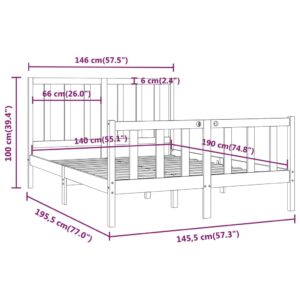 Πλαίσιο Κρεβατιού Καφέ Μελί 140 x 190 εκ. από Μασίφ Ξύλο