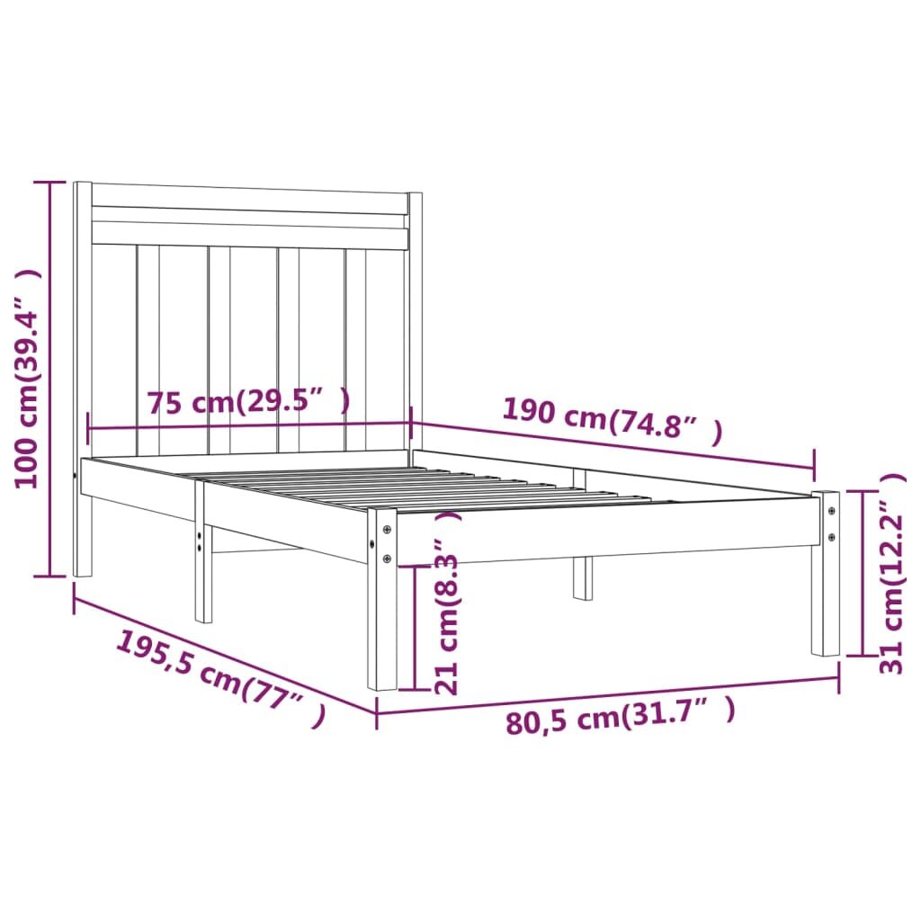 Πλαίσιο Κρεβατιού Γκρι 75x190 εκ. Μασίφ Ξύλο 2FT6 Small Single