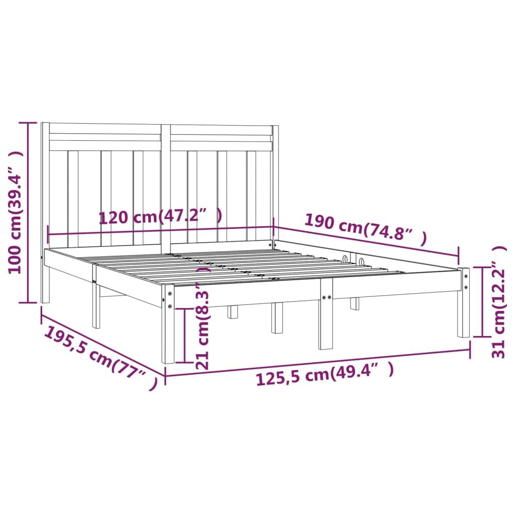 Πλαίσιο Κρεβατιού Γκρι 120x190 εκ. Μασίφ Ξύλο 4FT Small Double