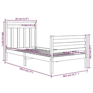 Πλαίσιο Κρεβατιού Γκρι 75x190 εκ. Μασίφ Ξύλο 2FT6 Small Single