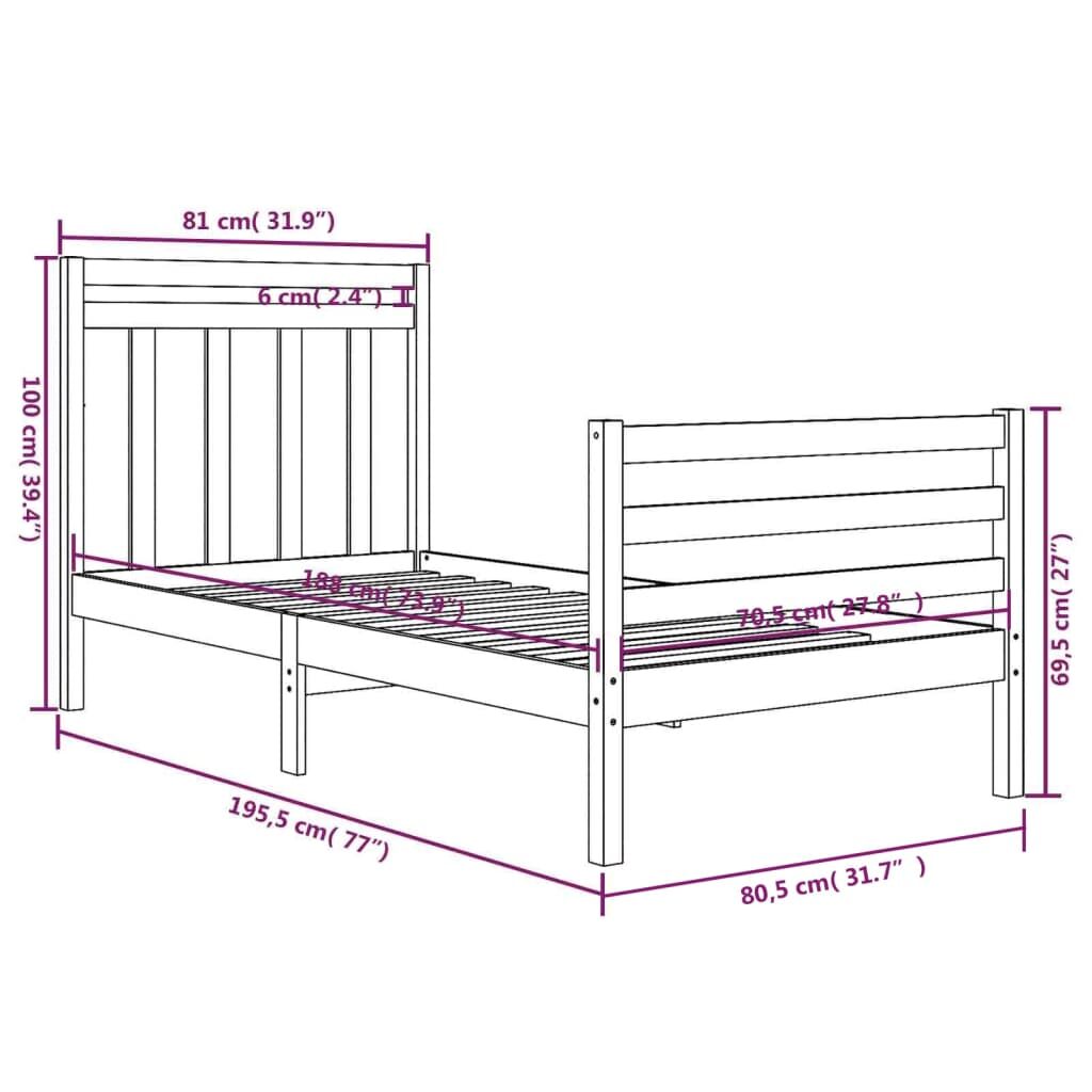 Πλαίσιο Κρεβατιού Μελί 75x190 εκ. Μασίφ Ξύλο 2FT6 Small Single