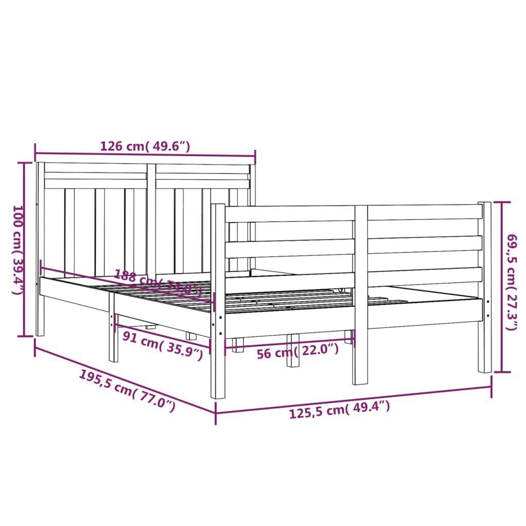 Πλαίσιο Κρεβατιού Γκρι 120x190 εκ. Μασίφ Ξύλο 4FT Small Double