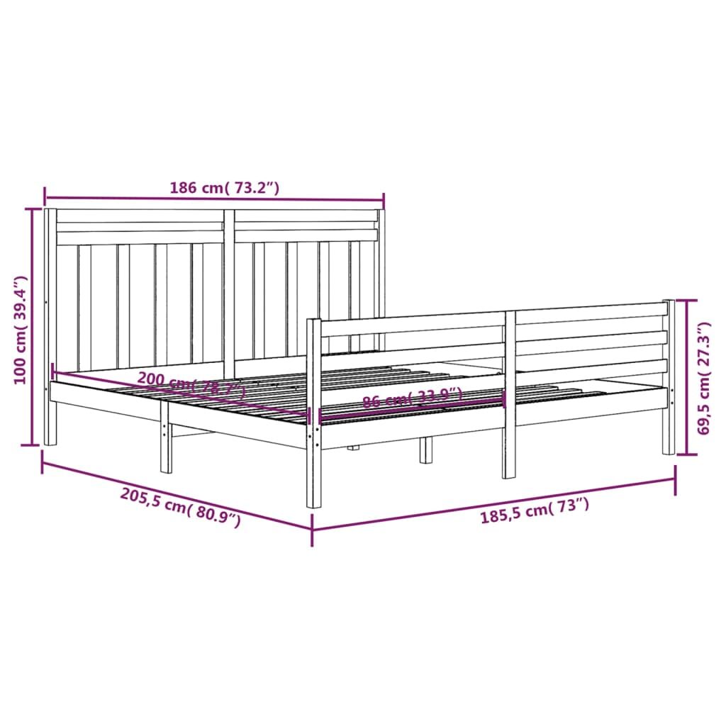 Πλαίσιο Κρεβατιού Μελί 180 x 200 εκ. Μασίφ Ξύλο 6FT Super King