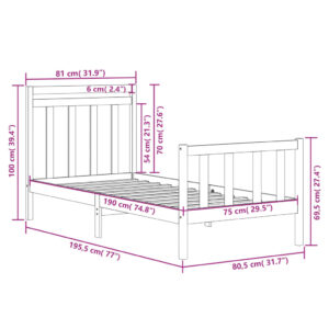 Πλαίσιο Κρεβατιού 75x190 εκ. από Μασίφ Ξύλο 2FT6 Small Single