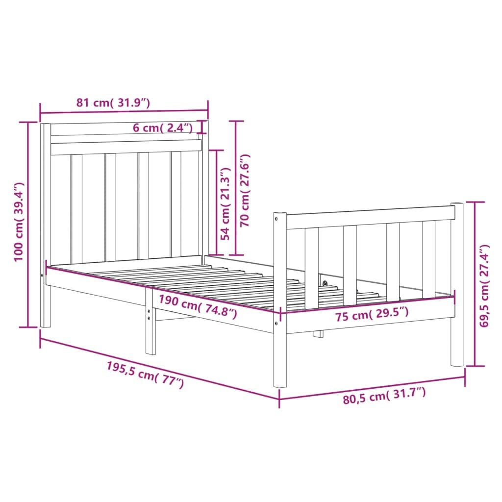 Πλαίσιο Κρεβατιού Μελί 75x190 εκ. Μασίφ Ξύλο 2FT6 Small Single