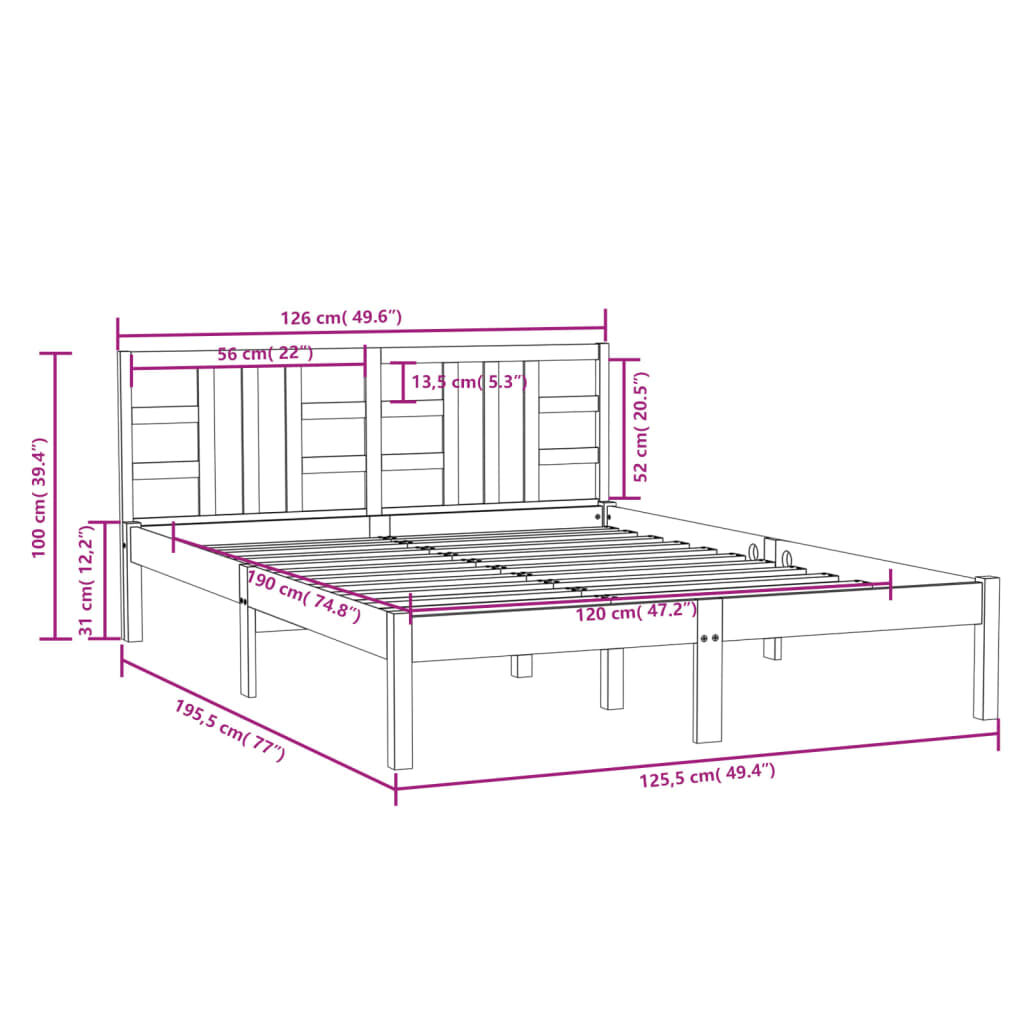 Πλαίσιο Κρεβατιού Γκρι 120x190 εκ. Μασίφ Ξύλο 4FT Small Double