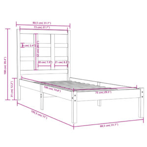 Πλαίσιο Κρεβατιού Λευκό 75x190 εκ. Μασίφ Ξύλο 2FT6 Small Single