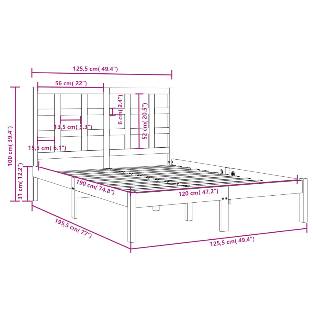 Πλαίσιο Κρεβατιού Γκρι 120x190 εκ. Μασίφ Ξύλο 4FT Small Double