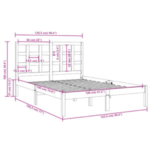 Πλαίσιο Κρεβατιού Γκρι 120x190 εκ. Μασίφ Ξύλο 4FT Small Double