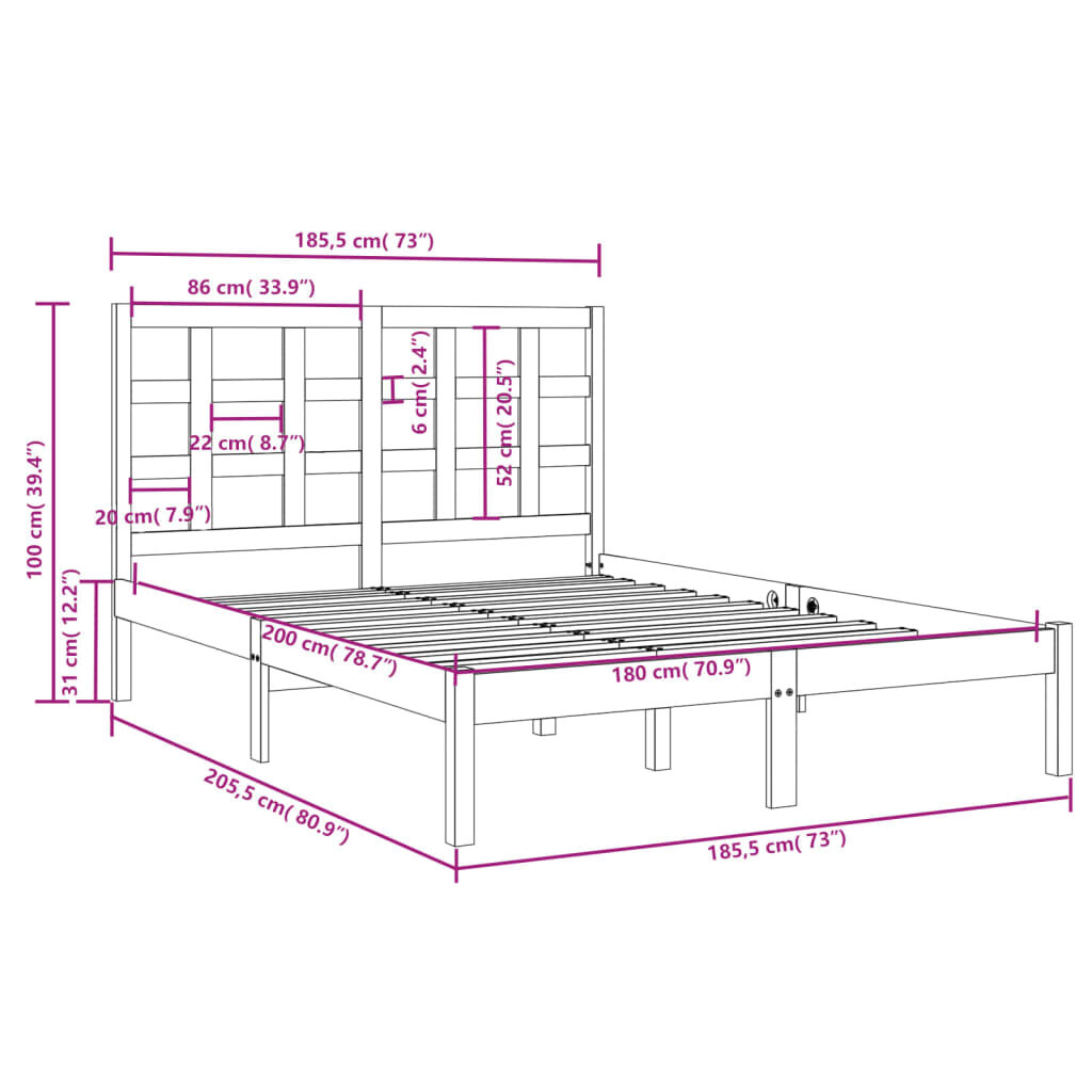 Πλαίσιο Κρεβατιού Μελί 180 x 200 εκ. Μασίφ Ξύλο 6FT Super King