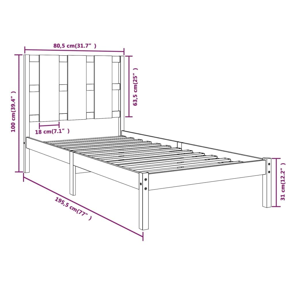 Πλαίσιο Κρεβατιού Μελί 75x190 εκ. Μασίφ Ξύλο 2FT6 Small Single