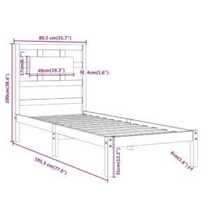 Πλαίσιο Κρεβατιού Γκρι 75x190 εκ. Μασίφ Ξύλο 2FT6 Small Single