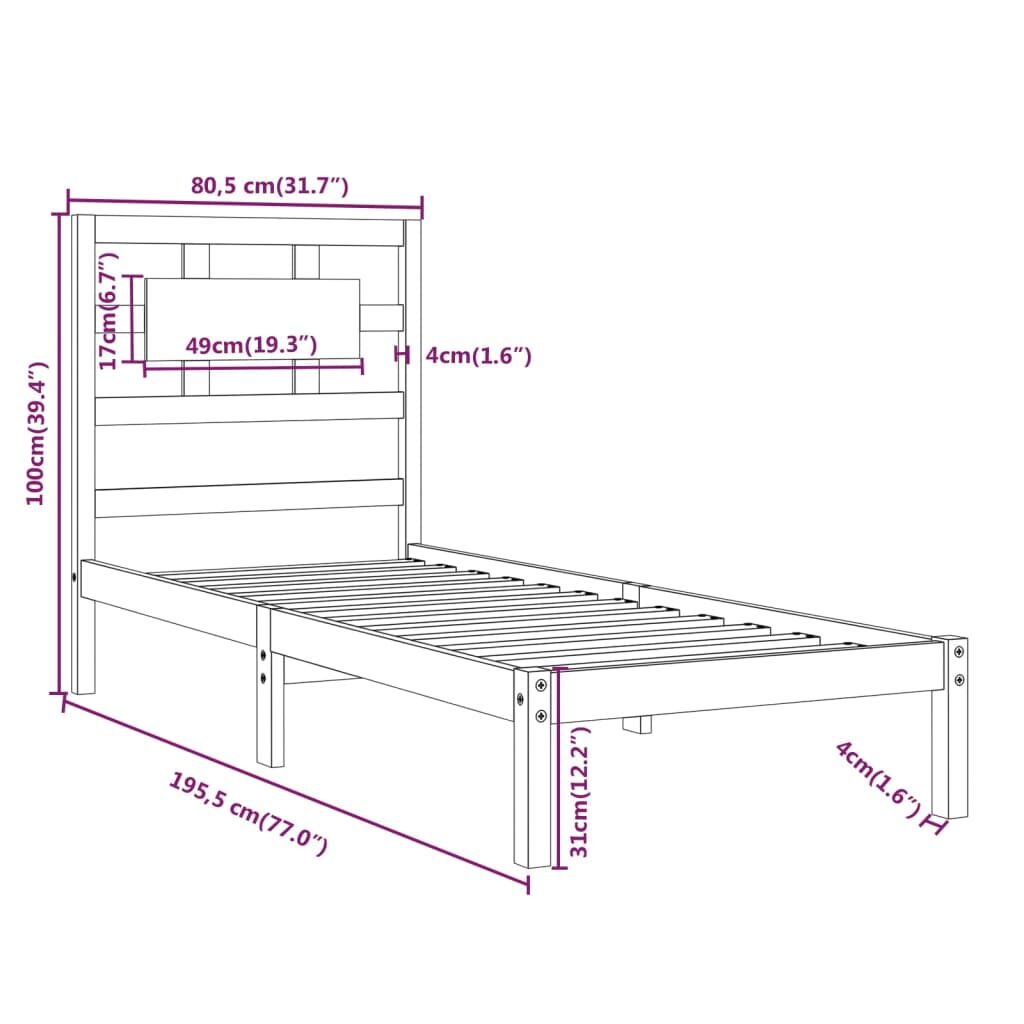 Πλαίσιο Κρεβατιού Μελί 75x190 εκ. Μασίφ Ξύλο 2FT6 Small Single