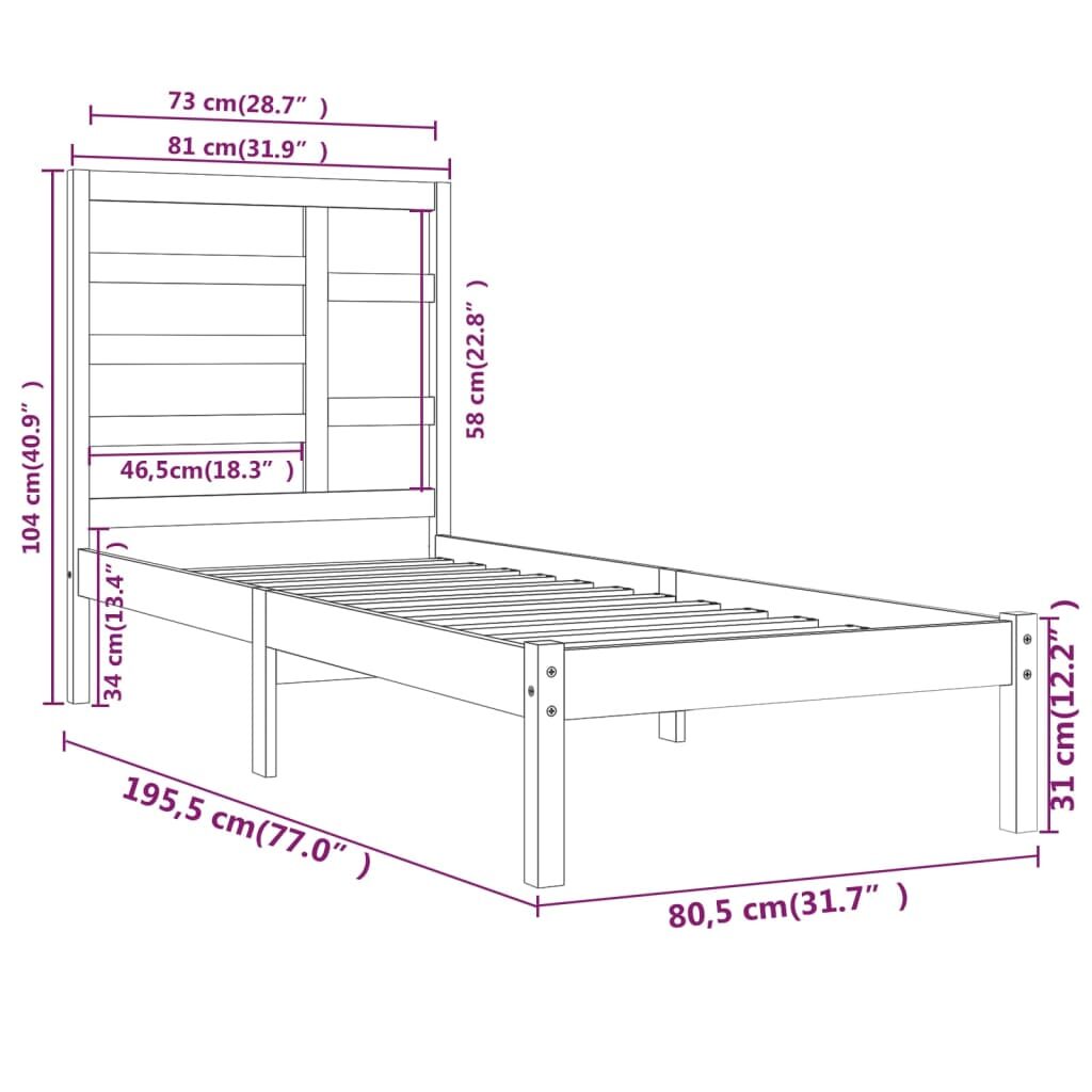 Πλαίσιο Κρεβατιού Μαύρο 75x190 εκ. Μασίφ Ξύλο 2FT6 Small Single