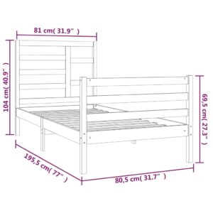 Πλαίσιο Κρεβατιού Γκρι 75x190 εκ. Μασίφ Ξύλο 2FT6 Small Single