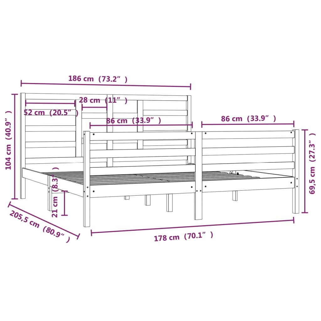 Πλαίσιο Κρεβατιού Γκρι 180 x 200 εκ Ξύλο Πεύκου 6FT Super King