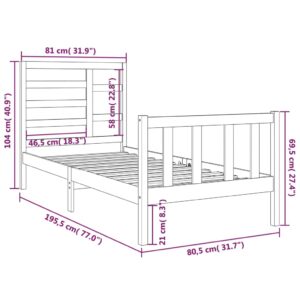 Πλαίσιο Κρεβατιού Γκρι 75x190 εκ. Μασίφ Ξύλο 2FT6 Small Single