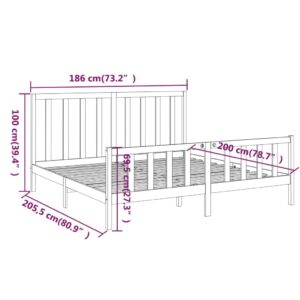 Πλαίσιο Κρεβατιού Γκρι 180x200 εκ. Μασίφ Πεύκο 6FT Super King