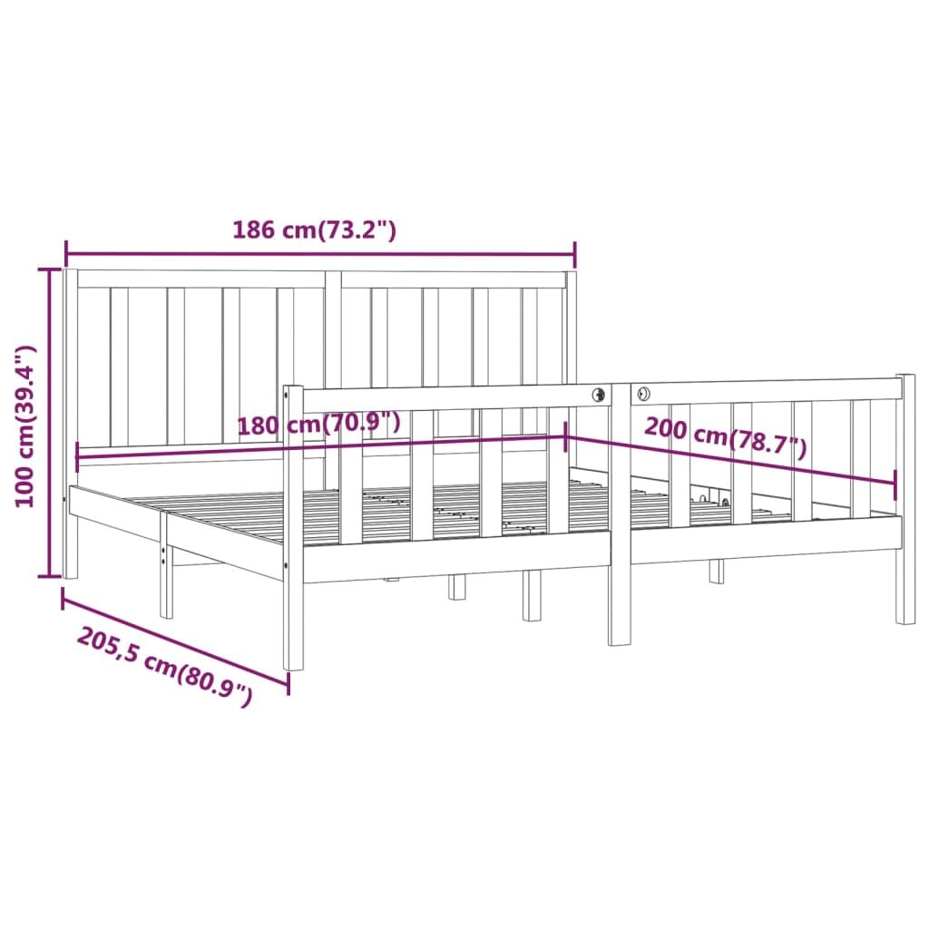 Πλαίσιο Κρεβατιού Γκρι 180 x 200 εκ. Ξύλο Πεύκου 6FT Super King