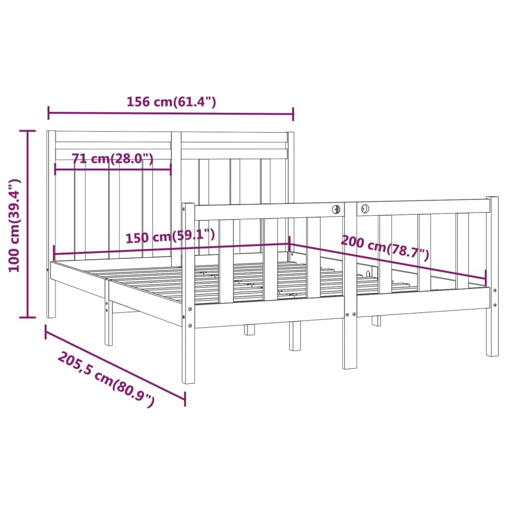 Πλαίσιο Κρεβατιού Γκρι 150x200 εκ. Μασίφ Πεύκο 5FT King Size