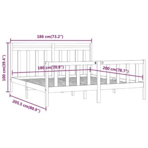 Πλαίσιο Κρεβατιού Γκρι 180x200 εκ. Μασίφ Πεύκο 6FT Super King