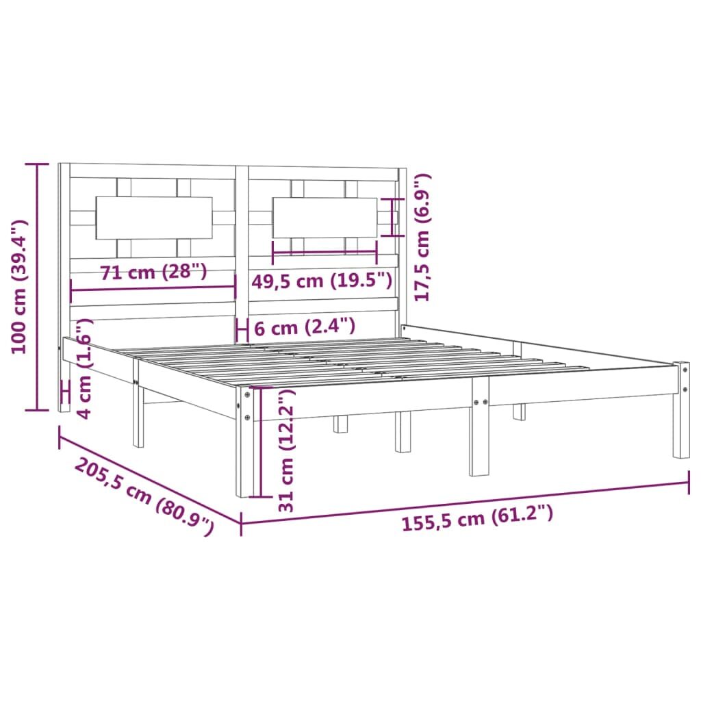 Πλαίσιο Κρεβατιού Γκρι 150x200 εκ. Μασίφ Πεύκο 5FT King Size