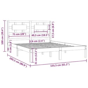 Πλαίσιο Κρεβατιού Γκρι 150x200 εκ. Μασίφ Πεύκο 5FT King Size