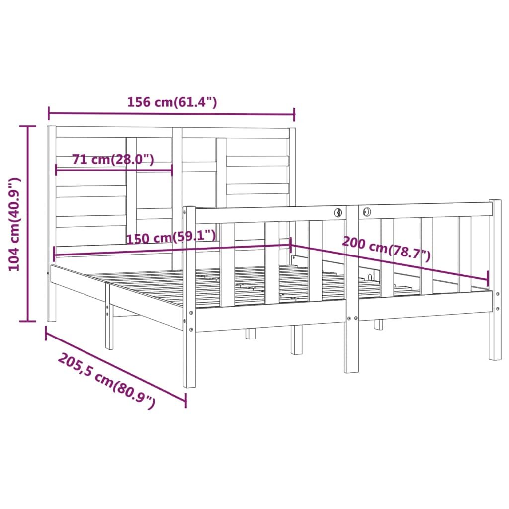 Πλαίσιο Κρεβατιού 150 x 200 εκ. από Μασίφ Ξύλο 5FT King Size