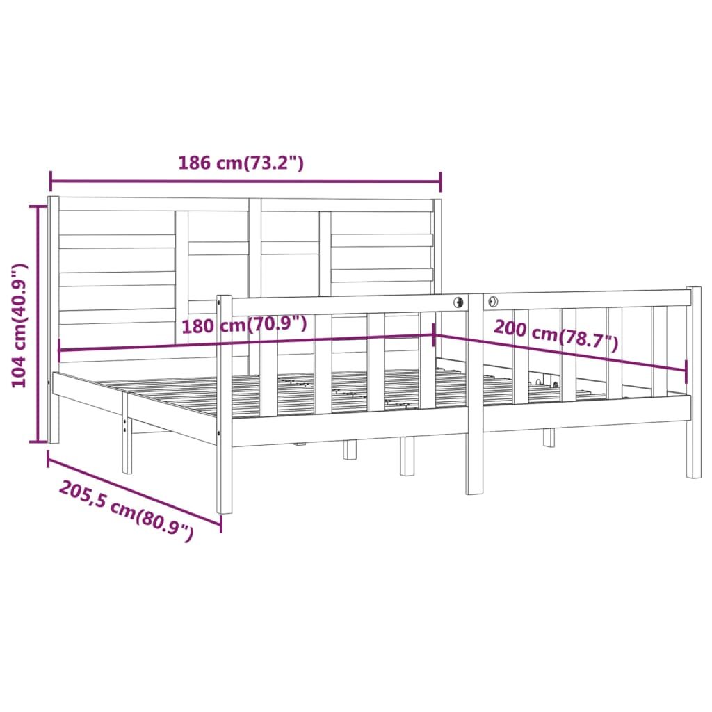 Πλαίσιο Κρεβατιού Γκρι 180 x 200 εκ. Ξύλο Πεύκου 6FT Super King