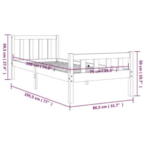 Πλαίσιο Κρεβατιού Λευκό 75x190 εκ. Μασίφ Ξύλο 2FT6 Small Single