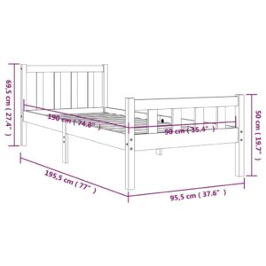 Πλαίσιο Κρεβατιού 90 x 190 εκ. από Μασίφ Ξύλο 3FT Single