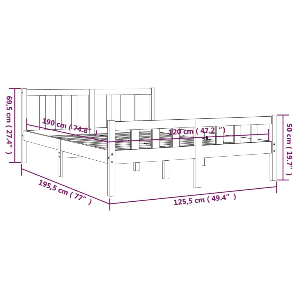 Πλαίσιο Κρεβατιού Γκρι 120x190 εκ. Μασίφ Ξύλο 4FT Small Double