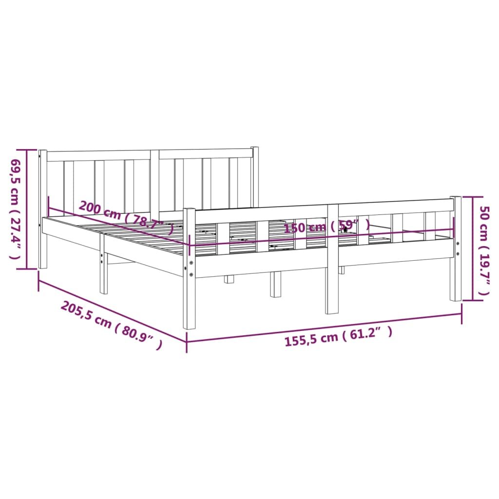 Πλαίσιο Κρεβατιού Λευκό 150 x 200 εκ. Μασίφ Ξύλο 5FT King Size