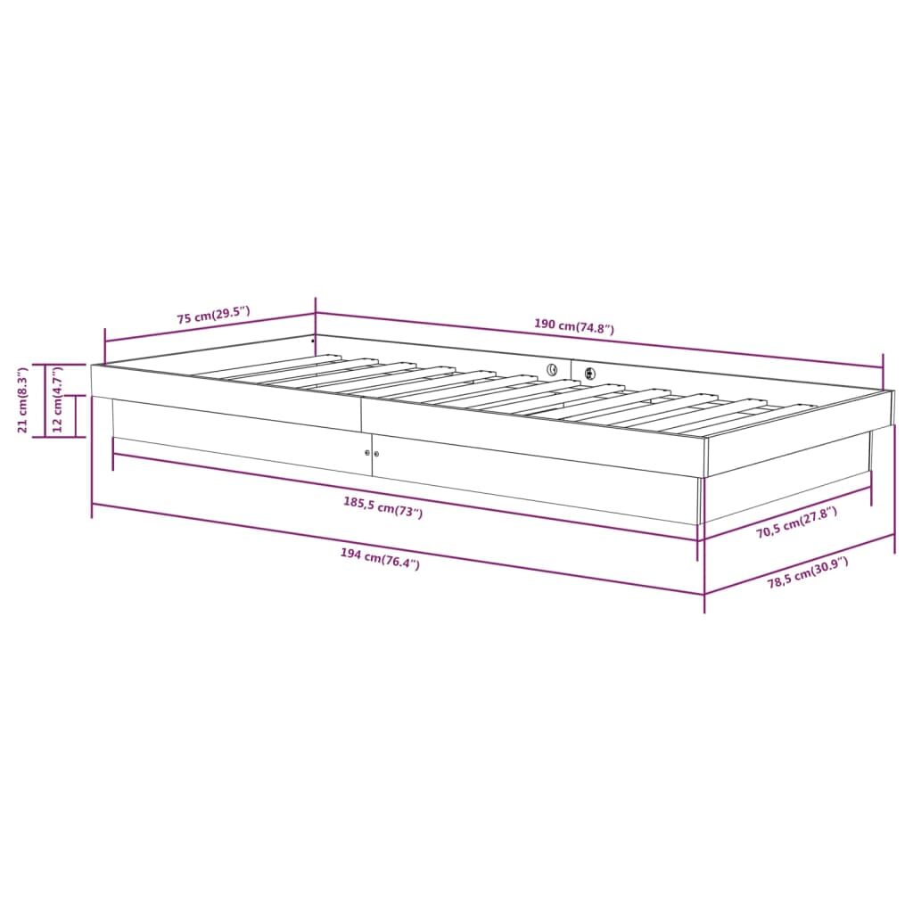 Πλαίσιο Κρεβατιού Μαύρο 75x190 εκ. Μασίφ Ξύλο 2FT6 Small Single