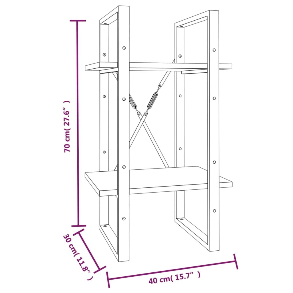 Βιβλιοθήκη με 2 Ράφια Καφέ Δρυς 40x30x70 εκ. Επεξεργ. Ξύλο