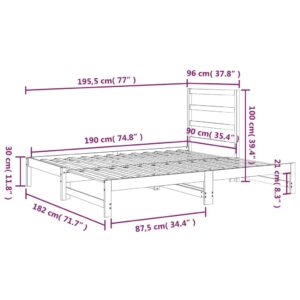 Καναπές Κρεβάτι Συρόμενος Γκρι 2x(90x190) εκ. Μασίφ Ξύλο Πεύκου