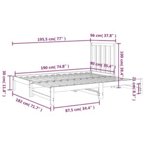 Καναπές Κρεβάτι Συρόμενος Γκρι 2x(90x190) εκ. Μασίφ Ξύλο Πεύκου