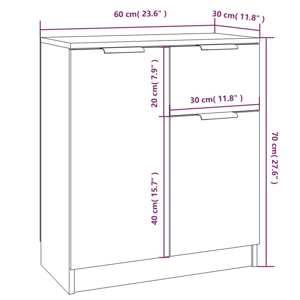 Συρταριέρες 2 τεμ. Καφέ Δρυς 60x30x70 εκ. Επεξεργασμένο Ξύλο