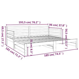 Καναπές Κρεβάτι Συρόμενος Γκρι 2x(90x190) εκ. Μασίφ Ξύλο Πεύκου