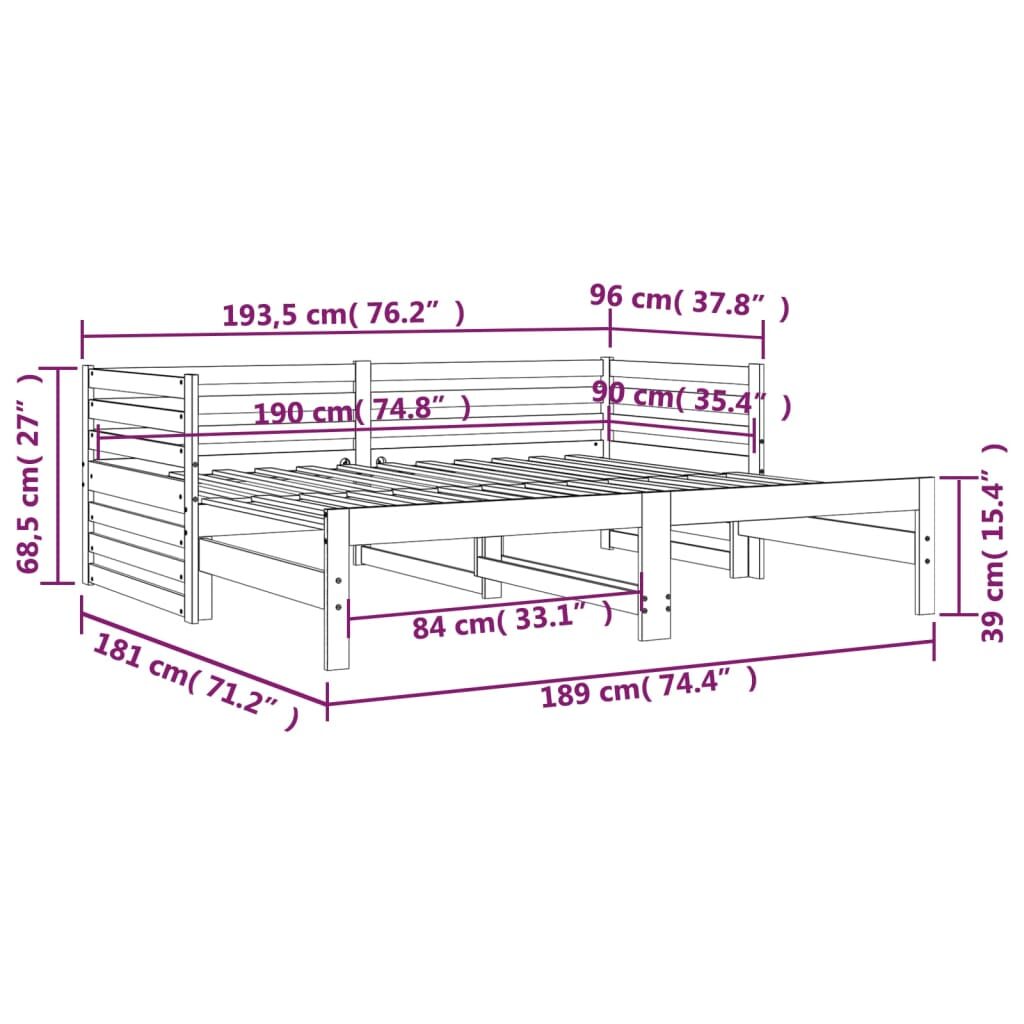 Καναπές Κρεβάτι Συρόμενος Μελί 2x(90x190) εκ. Μασίφ Ξύλο Πεύκου