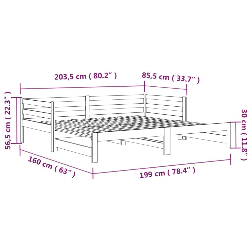 Καναπές Κρεβάτι Συρόμενος Γκρι 2x(80x200) εκ. Μασίφ Ξύλο Πεύκου