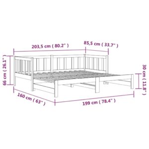 Καναπές Κρεβάτι Συρόμενος Γκρι 2x(80x200) εκ. Μασίφ Ξύλο Πεύκου