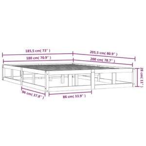 Πλαίσιο Κρεβατιού Γκρι 180 x 200 εκ. Μασίφ Ξύλο 6FT Super King