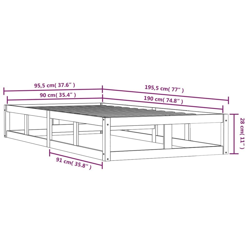 Πλαίσιο Κρεβατιού 90 x 190 εκ. από Μασίφ Ξύλο 3FT Single